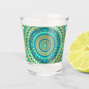 Blue Gold Fantasy Mandala Shot Glass