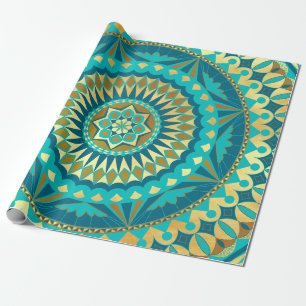 Blue Gold Fantasy Mandala Wrapping Paper