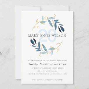 BLUE GOLD FAUNA WREATH ANY YEAR ANNIVERSARY CARD