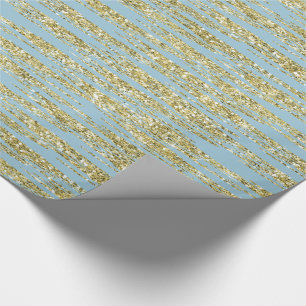 Blue Gold Faux Glitter Stripes Wrapping Paper