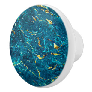 Blue Gold Faux Marble Stone Modern Ceramic Pull