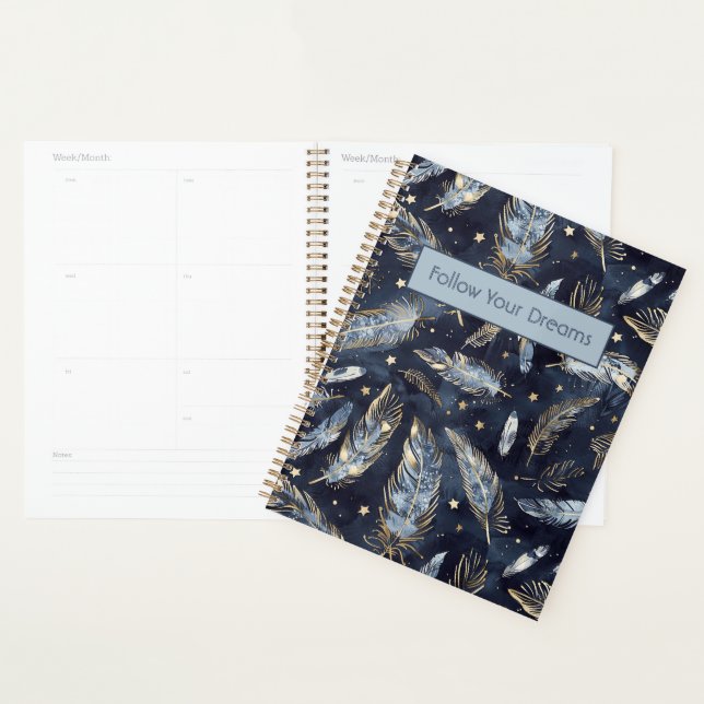 Blue Gold Feathers Stars Planner (Display)