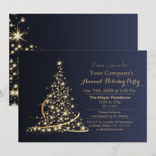 blue Gold Festive Corporate holiday party Invitation