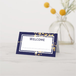 Blue Gold FESTIVE STARS Customisable Place Card