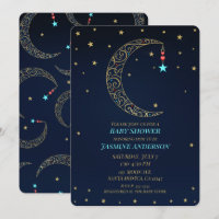 Blue Gold Filigree Moon Celestial Baby Shower