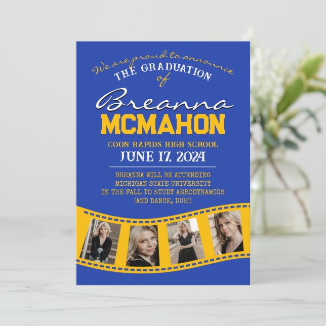 Blue & Gold Filmstrip Graduation Announcement (Standing Front)