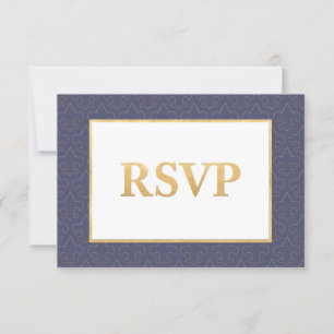 Blue & Gold Fleur De Lis Wedding RSVP Card