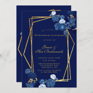Blue & Gold Floral Bridesmaids Luncheon Invites