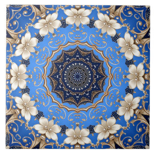 Blue Gold Floral Ceramic Tile