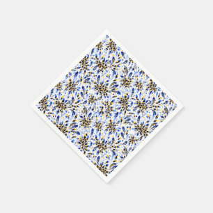 Blue & Gold Floral Cloth Napkin – Elegant Watercol