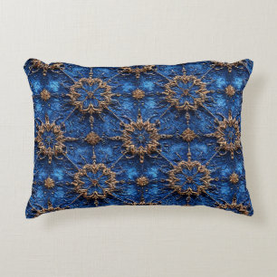 💙 Blue Gold Floral Couch Decor Accent Gift 💙 Decorative Cushion