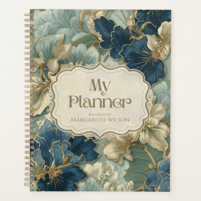 Blue Gold Floral Daily Planner Study Organiser (Front)