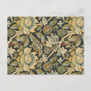 Blue Gold Floral Fabric Postcard