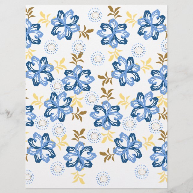 Blue & Gold Floral Scrapbook Paper (Front)