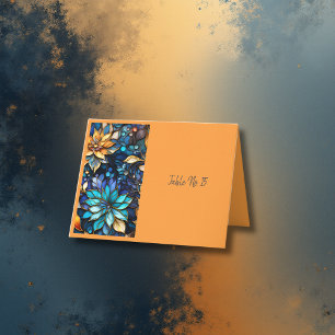 Blue Gold Floral Stained Glass Elegant table card