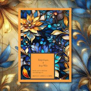 Blue & Gold Floral Stained Glass Elegant wedding