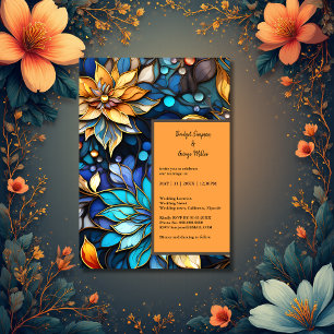 Blue & Gold Floral Stained Glass Elegant wedding Invitation