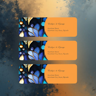 Blue & Gold Floral Stained Glass Elegant wedding Return Address Label