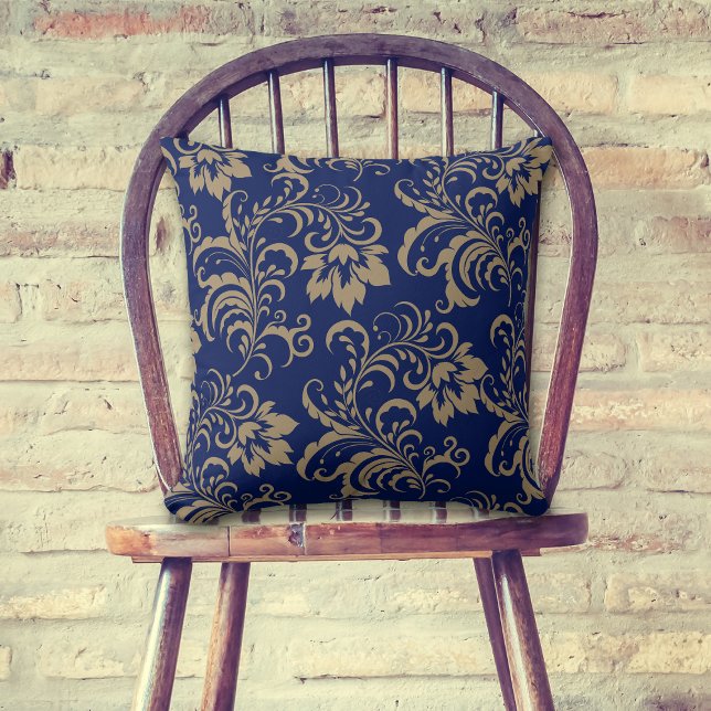 Blue Gold Floral Swirl Cushion (Creator Uploaded)