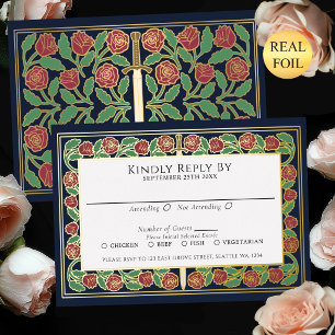 Blue Gold Floral Sword Royal Wedding RSVP