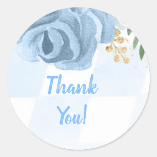Blue Gold Floral Watercolor Baby Shower Thank You Classic Round Sticker