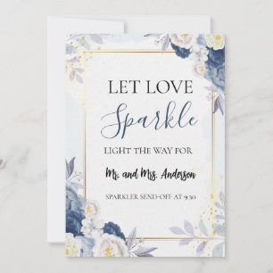 Blue Gold Floral wedding Sparkler Send Off Card