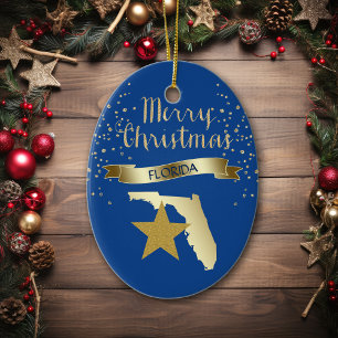 Blue Gold Florida Star Ceramic Ornament