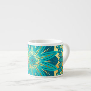 Blue Gold Flower Mandala Espresso Cup