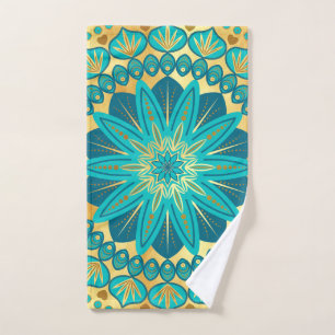 Blue Gold Flower Mandala Hand Towel