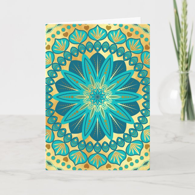 Blue Gold Flower Mandala Invitation (Front)