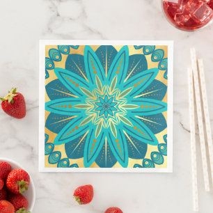 Blue Gold Flower Mandala Napkin