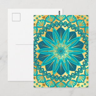 Blue Gold Flower Mandala Postcard
