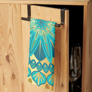 Blue Gold Flower Mandala Tea Towel