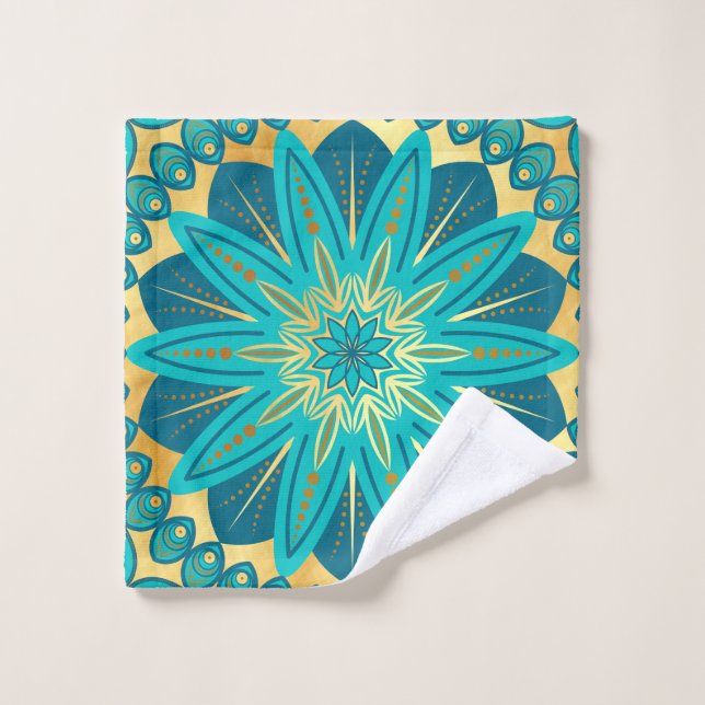 Blue Gold Flower Mandala Wash Cloth (Wash Cloth)