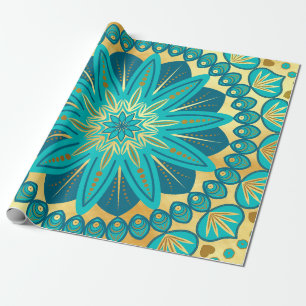 Blue Gold Flower Mandala Wrapping Paper