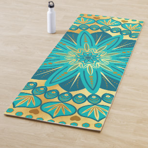 Blue Gold Flower Mandala Yoga Mat