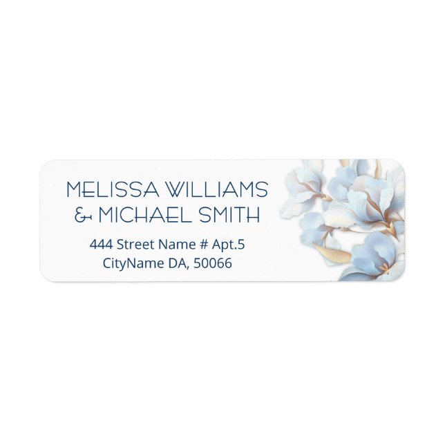 Blue Gold Flower |  Wedding Return Address Label (Front)