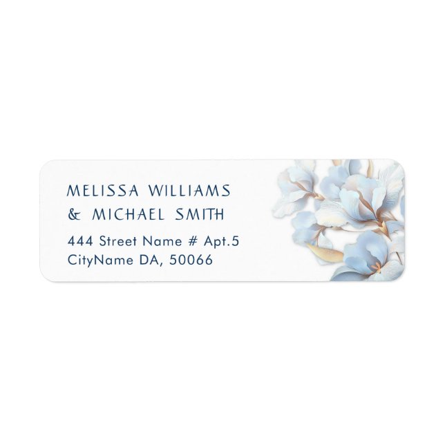 Blue Gold Flower |  Wedding Return Address Label (Front)