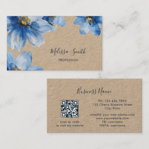 Blue Gold Flowers Rustic Business Card