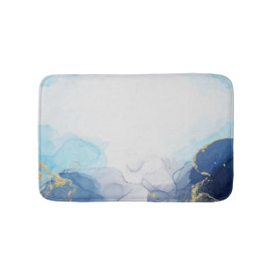 Blue Gold Fluid Art In Alcohol Ink Technique Bath Mat