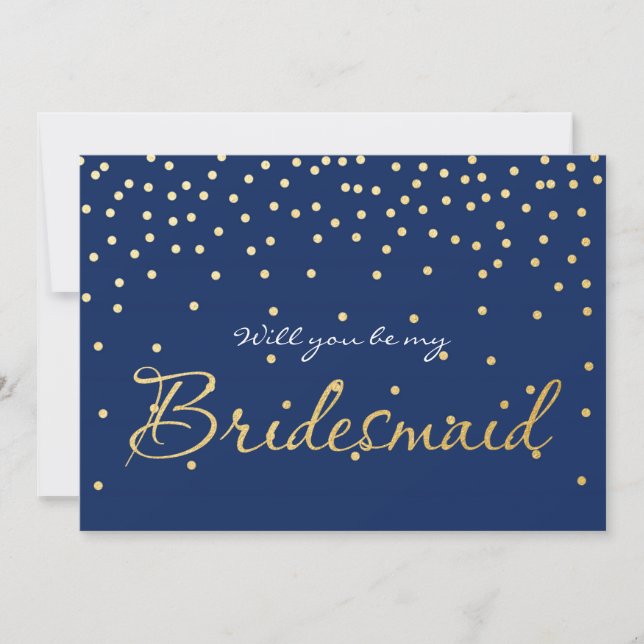 Blue & Gold Foil Confetti Dots BRIDESMAID CARD (Front)