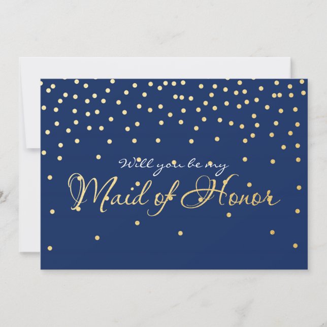 Blue & Gold Foil Confetti Dots MAID OF HONOR card (Front)