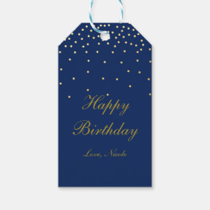 Blue & Gold Foil Confetti Dots Party Gift Tag