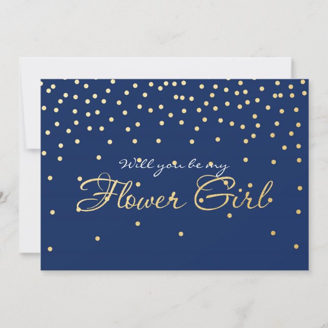Blue Gold Foil Confetti FLOWER GIRL Card (Front)