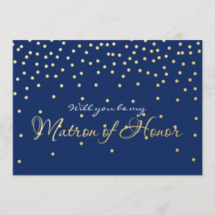 Blue Gold Foil Confetti MATRON OF HONOR Card