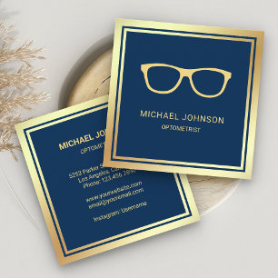 Blue Gold Foil Eyeglasses Eye Doctor Optometrist Square Business Card