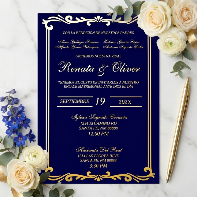 Blue gold foil frame wedding Spanish  (Creator Uploaded)