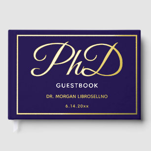 Blue Gold Foil PhD Graduation Guest Book