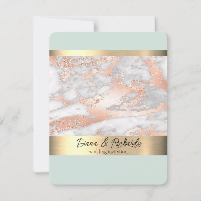 Blue Gold Foil Rustic Faux Wedding Invitation (Front)