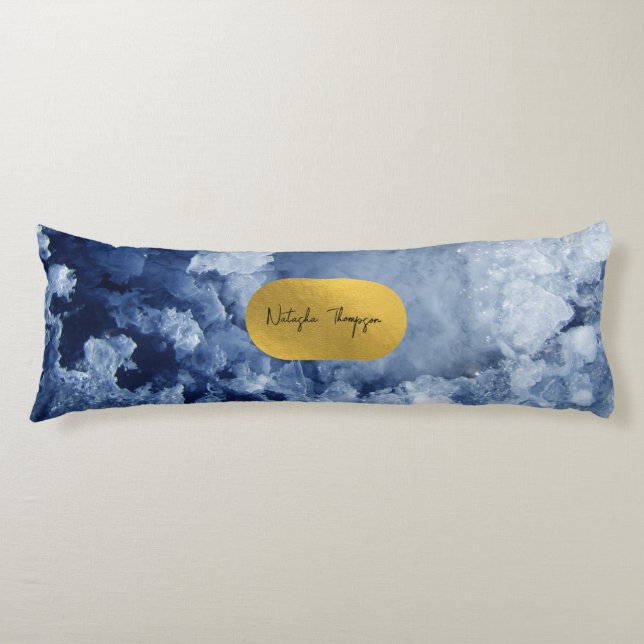 Blue Gold Foil Sea Crystals Signature  Body Cushion (Front)